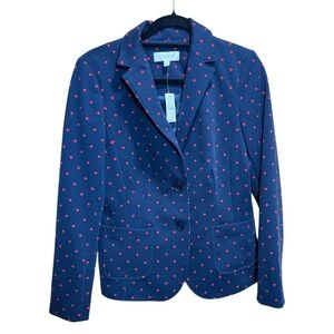 TALBOTS Navy Blue Red Polka Dot Blazer Jacket Size 4 NWT 2018
